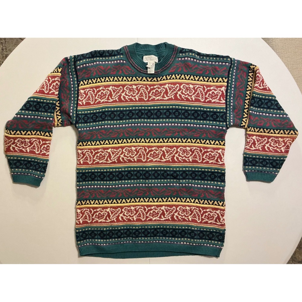 VTG USA Made Lands End 90s Fair Isle Cotton Sweater Womens M Multi Color Preppy